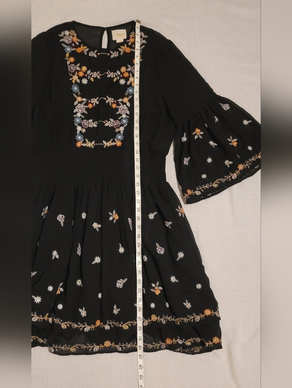 Anthropologie Maeve Anfisa Embroidered Bell Sleeve Dress Size 14 - Picture 11 of 15
